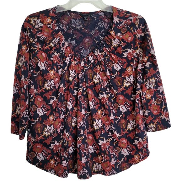 Lucky Brand Women's Shirt Floral Print Gathered Front Blouse Top Size Medium - Picture 1 of 6